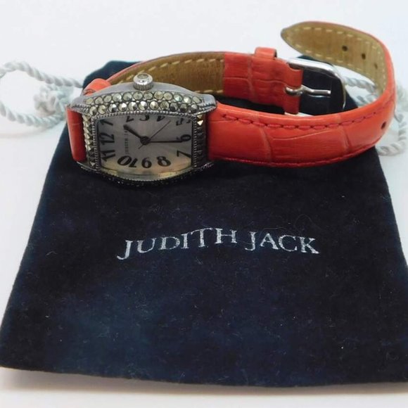 Marcasite, Sterling Silver, and Red Leather Judith Jack Watch display picture 3